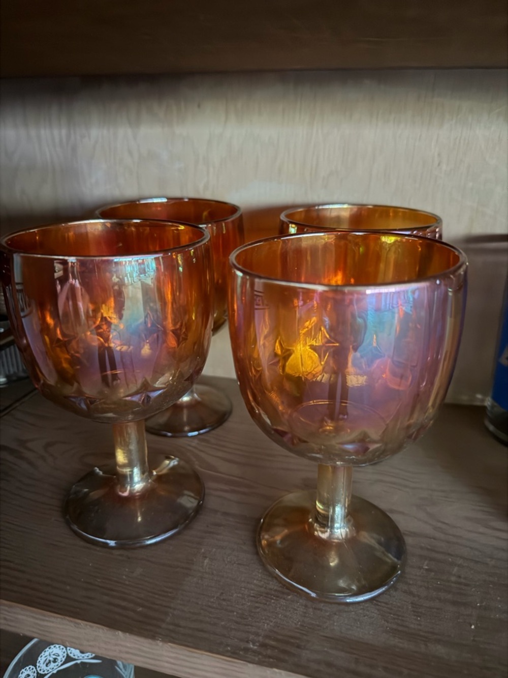 Iridescent Amber Goblet Glasses - Set of 4
